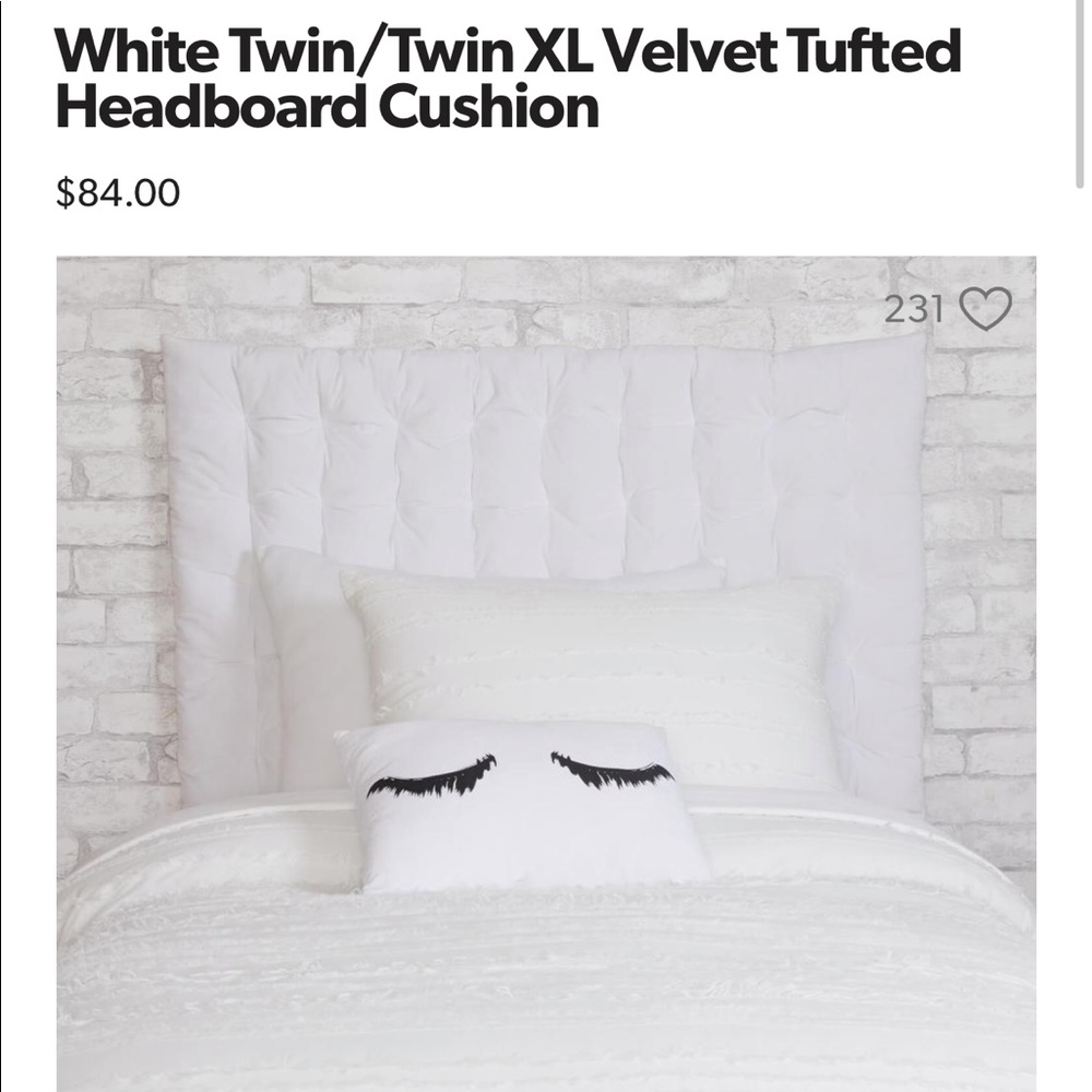 White Twin/Twin XL Velvet Tufted Headboard Cushion